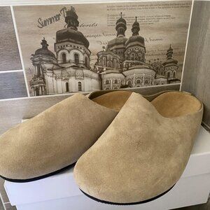 The Row Tan Suede Mules